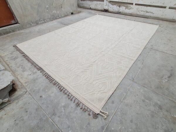 White and Beige Moroccan Hand Knotted Wool Rug - Image 2