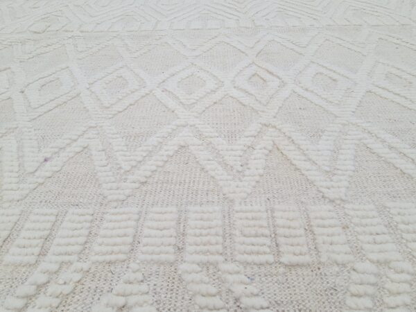 White and Beige Moroccan Hand Knotted Wool Rug - Image 8