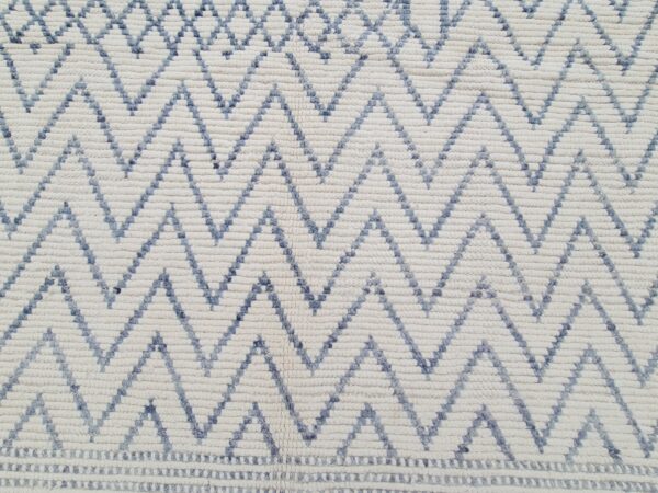 Blue and White Moroccan Hand Knotted Wool Rug - Image 5