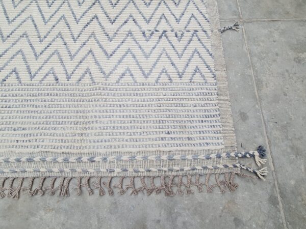 Blue and White Moroccan Hand Knotted Wool Rug - Image 8