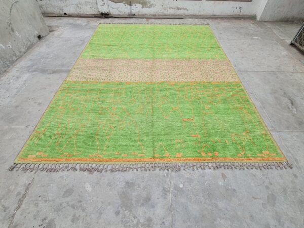 Green, Orange, and Multicolor Moroccan Hand Knotted Wool Rug