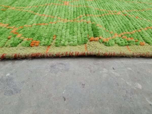 Green, Orange, and Multicolor Moroccan Hand Knotted Wool Rug - Image 4