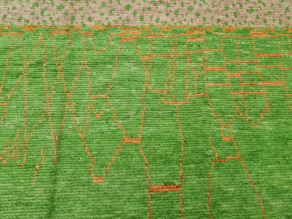 Green, Orange, and Multicolor Moroccan Hand Knotted Wool Rug - Image 7