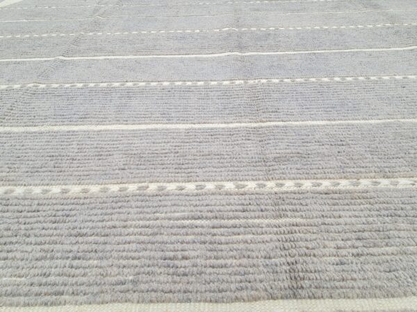 Grey and White Moroccan Hand Knotted Wool Rug - Image 7