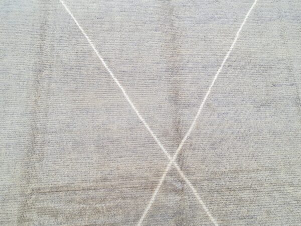 Grey and White Moroccan Hand Knotted Wool Rug - Image 7