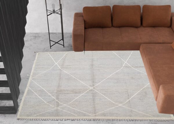 Grey and White Moroccan Hand Knotted Wool Rug