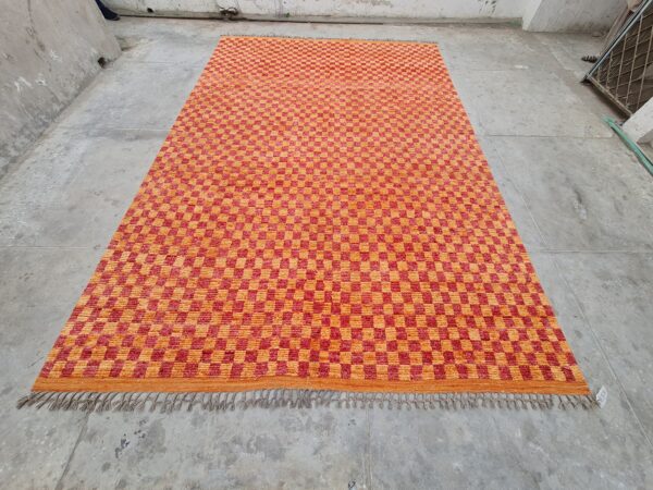 Orange and Red Moroccan Hand Knotted Wool Rug - Image 3