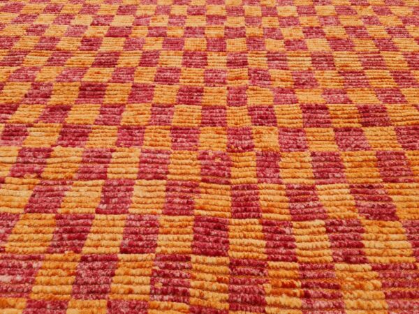 Orange and Red Moroccan Hand Knotted Wool Rug - Image 5