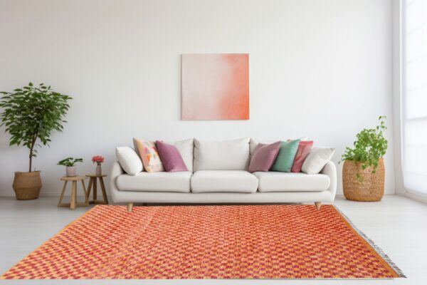 Orange and Red Moroccan Hand Knotted Wool Rug - Image 2