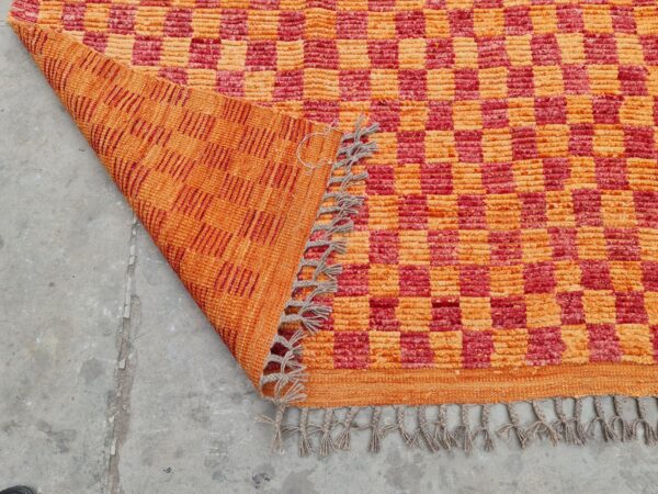 Orange and Red Moroccan Hand Knotted Wool Rug - Image 10