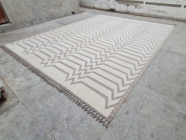 Afghan Kilim Brown and White Moroccan Hand Knotted Wool - Image 3