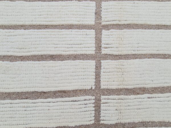 Brown and White Moroccan Hand Knotted Wool Afghan Style Rug - Image 9