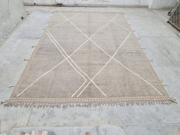 Brown and White Moroccan Hand Knotted Wool Rug for a Cozy Feel