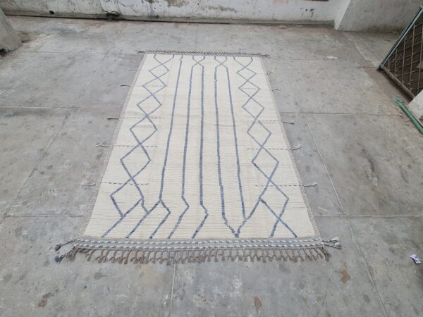 Hand Knotted Blue and White Moroccan Wool Rug - Image 2