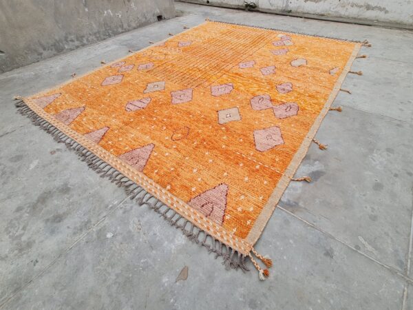 Orange, Purple, and Multicolor Moroccan Hand Knotted Wool Rug - Image 2