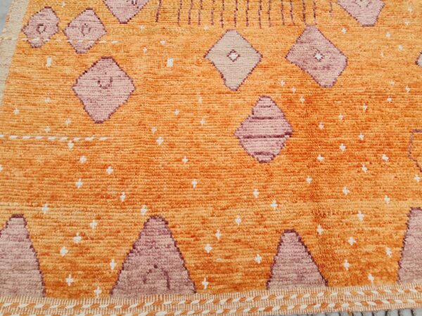 Orange, Purple, and Multicolor Moroccan Hand Knotted Wool Rug - Image 6