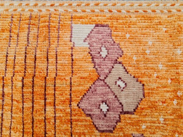 Orange, Purple, and Multicolor Moroccan Hand Knotted Wool Rug - Image 8