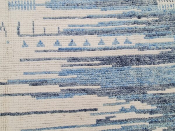 Blue, White, and Multicolor Moroccan Hand Knotted Wool Rug - Image 9