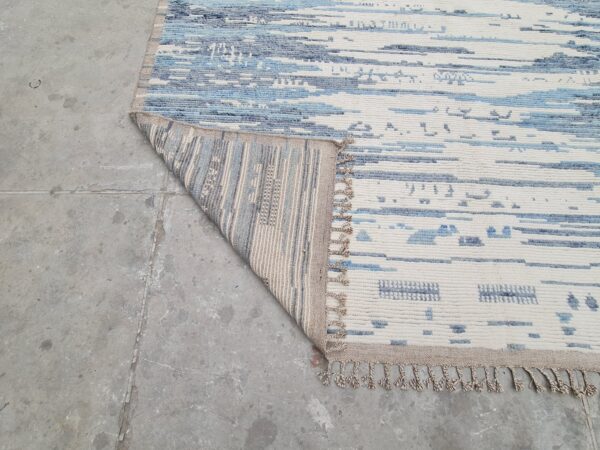 Blue, White, and Multicolor Moroccan Hand Knotted Wool Rug - Image 10