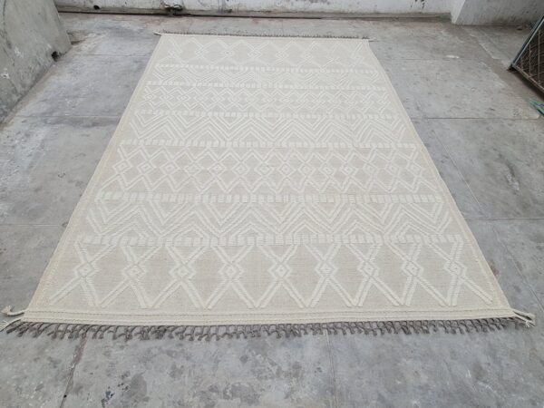 Grey and White Moroccan Hand Knotted Wool Rug - Image 2