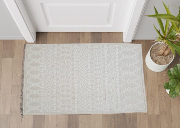 Grey and White Moroccan Hand Knotted Wool Rug - Image 7