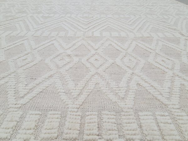 Grey and White Moroccan Hand Knotted Wool Rug - Image 8