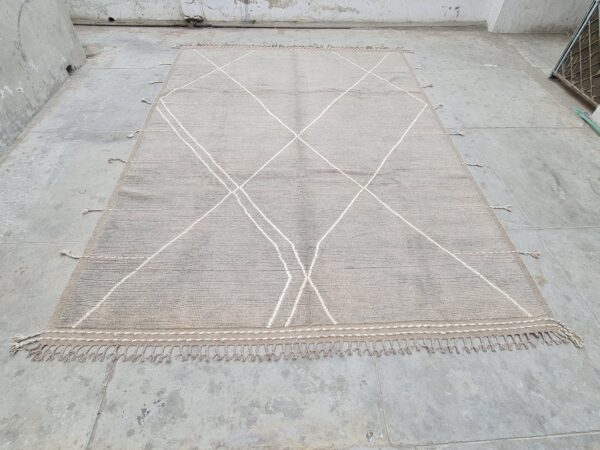 Grey and White Moroccan Hand Knotted Wool Rug - Image 2