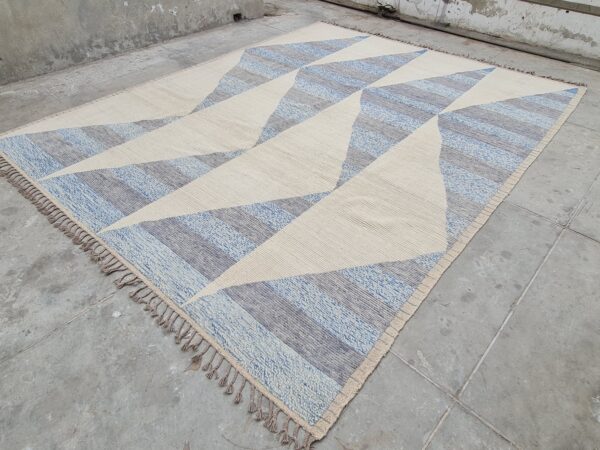 Blue, White, and Multicolor Moroccan Hand Knotted Wool Rug - Image 2