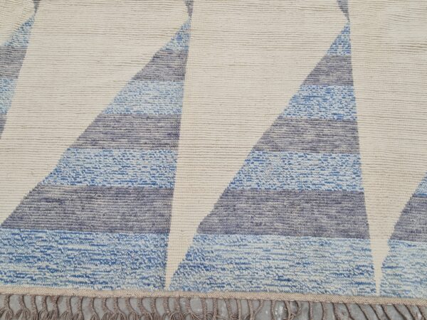 Blue, White, and Multicolor Moroccan Hand Knotted Wool Rug - Image 5