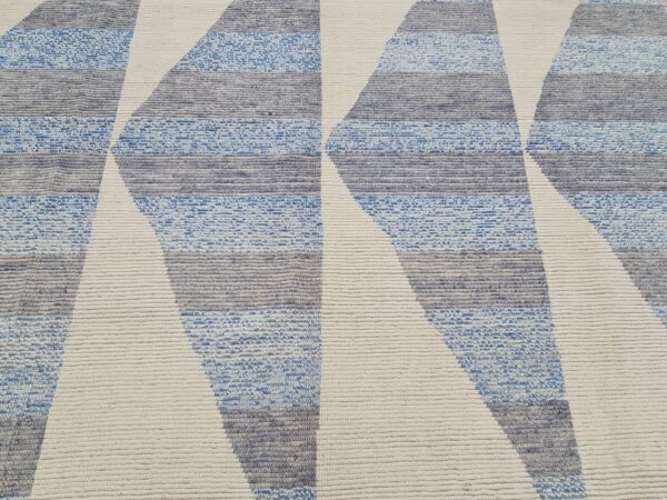 Blue, White, and Multicolor Moroccan Hand Knotted Wool Rug - Image 7