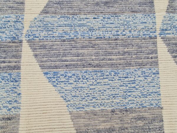 Blue, White, and Multicolor Moroccan Hand Knotted Wool Rug - Image 10