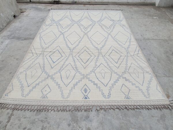 Blue and White Moroccan Hand Knotted Wool Rug - Image 2