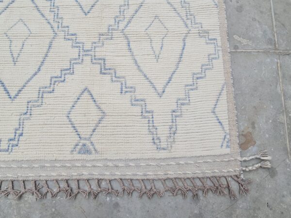 Blue and White Moroccan Hand Knotted Wool Rug - Image 3