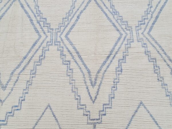 Blue and White Moroccan Hand Knotted Wool Rug - Image 6