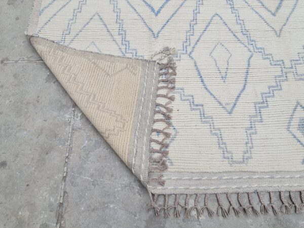 Blue and White Moroccan Hand Knotted Wool Rug - Image 9