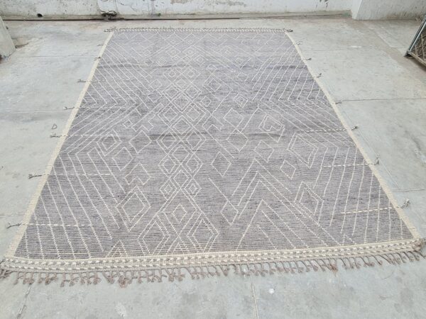 Grey and White Moroccan Hand Knotted Wool Rug