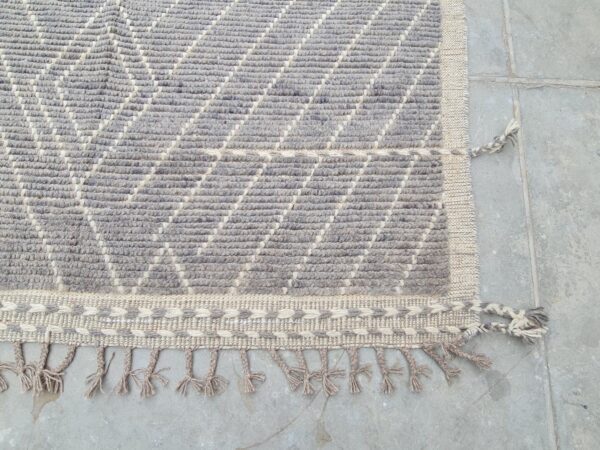 Grey and White Moroccan Hand Knotted Wool Rug - Image 3