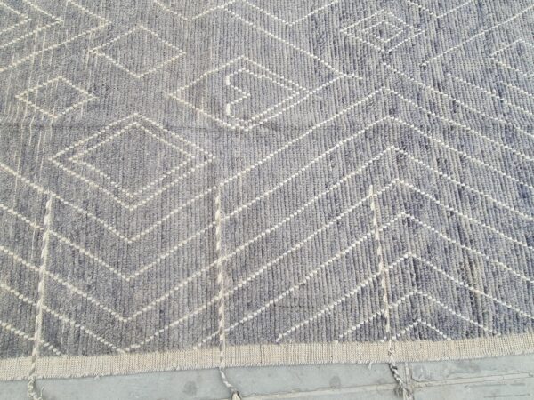 Grey and White Moroccan Hand Knotted Wool Rug - Image 6