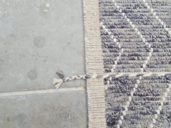 Grey and White Moroccan Hand Knotted Wool Rug - Image 7