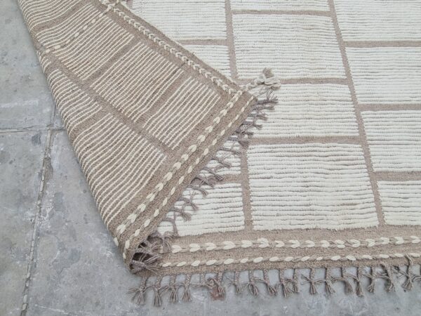 Brown and White Moroccan Hand Knotted Wool Rug for Living Space - Image 9