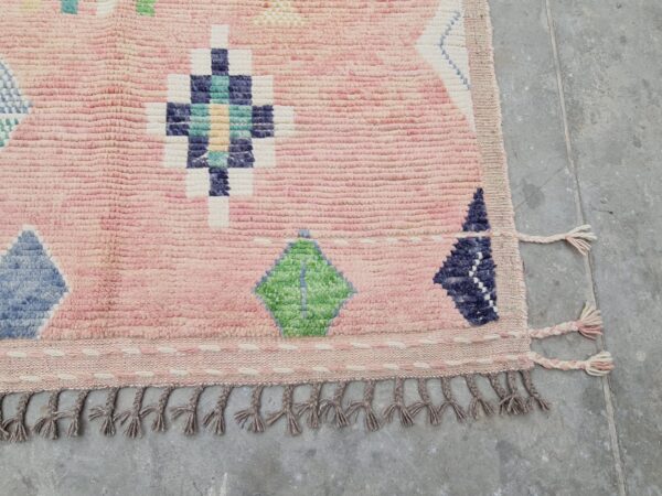 Pink, Blue, and Multicolor Moroccan Hand Knotted Wool Rug - Image 4