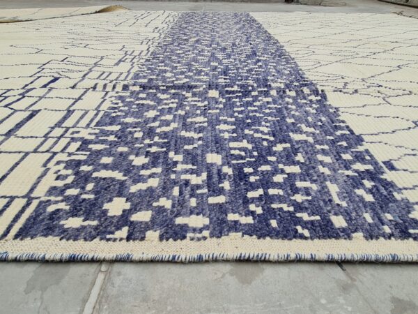 Blue and White Moroccan Hand Knotted Wool Rug - Image 10