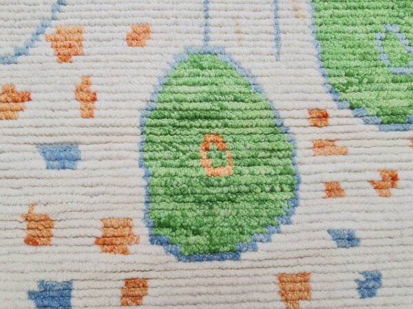 Green, White, and Multicolor Moroccan Hand Knotted Wool Rug - Image 9