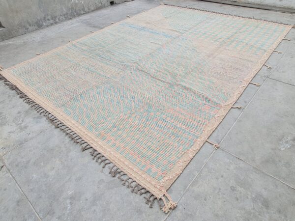 Pink, Blue, and Multicolor Moroccan Hand Knotted Wool Rug