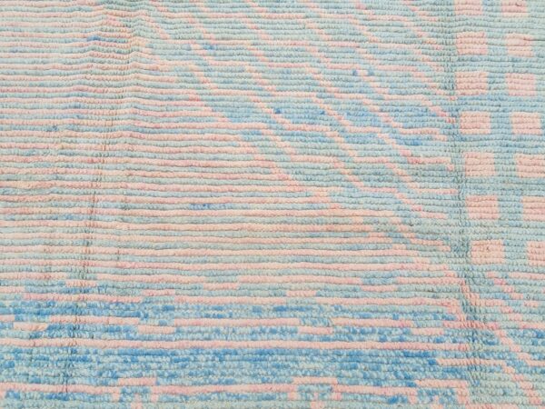 Pink, Blue, and Multicolor Moroccan Hand Knotted Wool Rug - Image 4