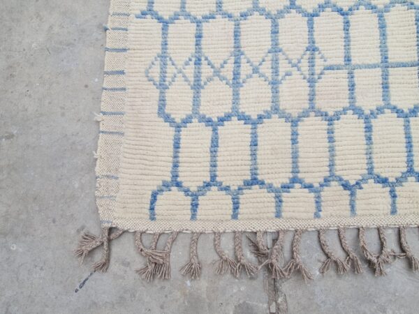 Blue and White Moroccan Hand Knotted Wool Rug - Image 3