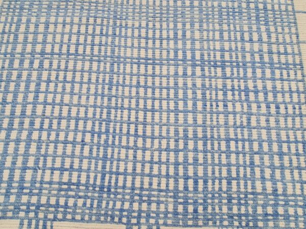 Blue and White Moroccan Hand Knotted Wool Rug - Image 7