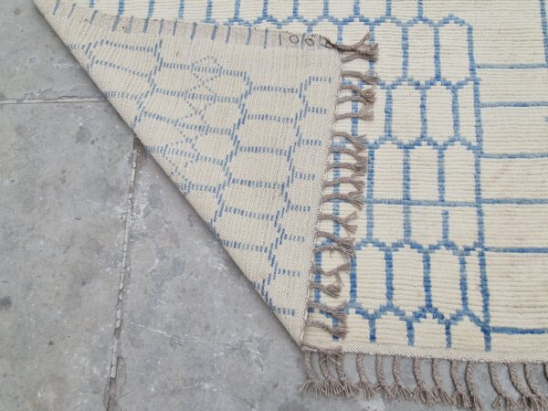 Blue and White Moroccan Hand Knotted Wool Rug - Image 10