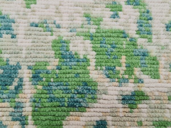 Green, White, and Multicolor Moroccan Hand Knotted Wool Rug - Image 10