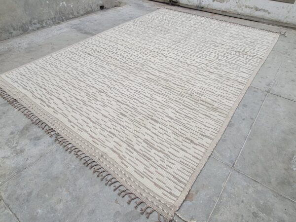 Brown and White Moroccan Hand Knotted Wool Rug